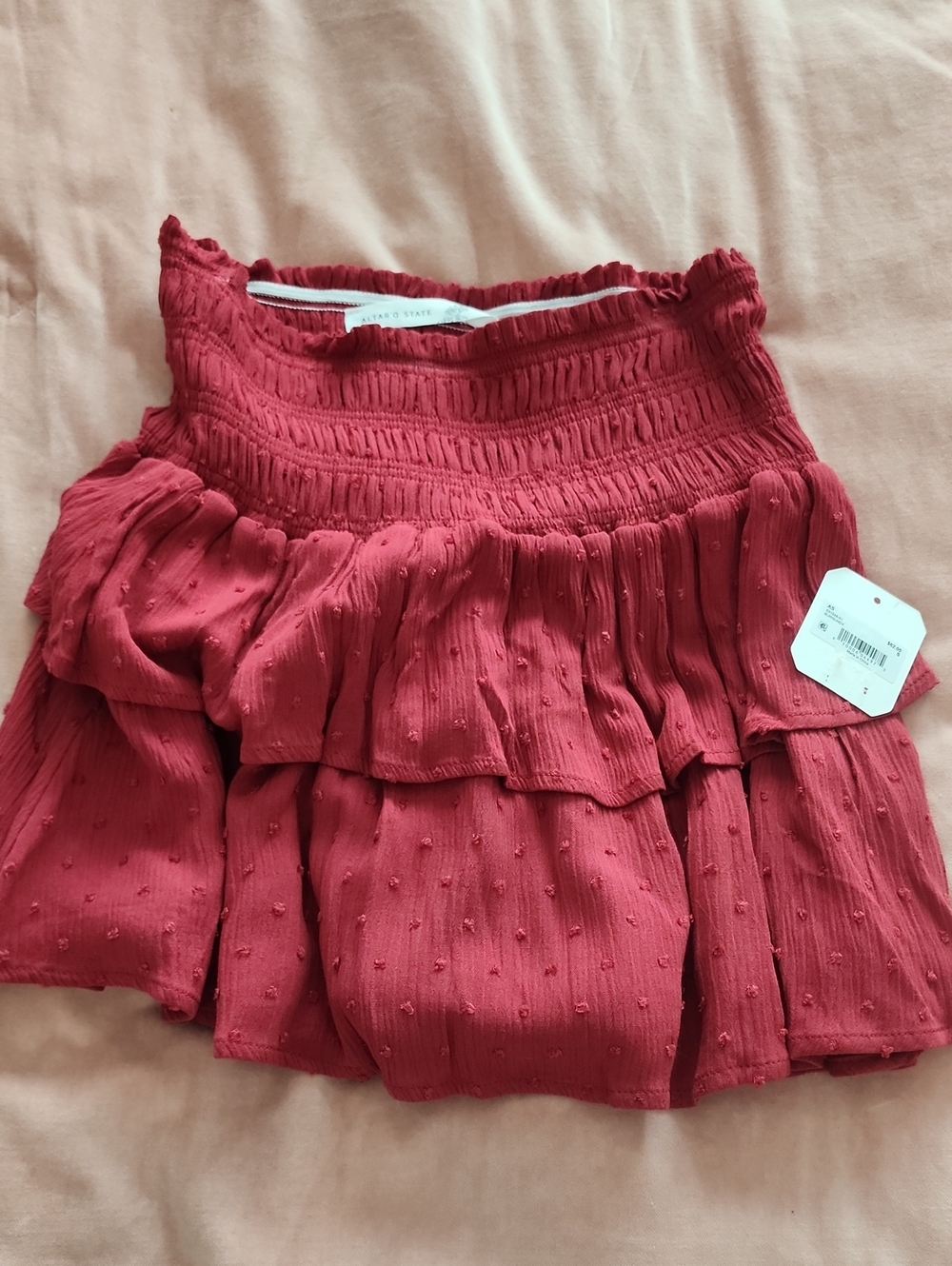 Altar'd State Women's Red Smocked Tiered Mini Skirt